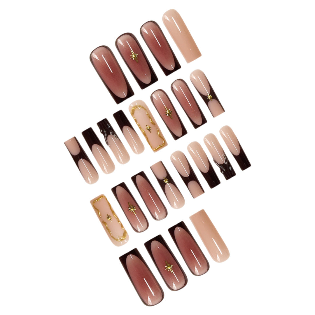Luxurious Statement Stiletto Press-On Nails with Gold Accents Bowlift