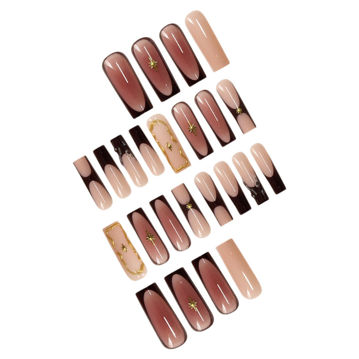 Luxurious Statement Stiletto Press-On Nails with Gold Accents Bowlift