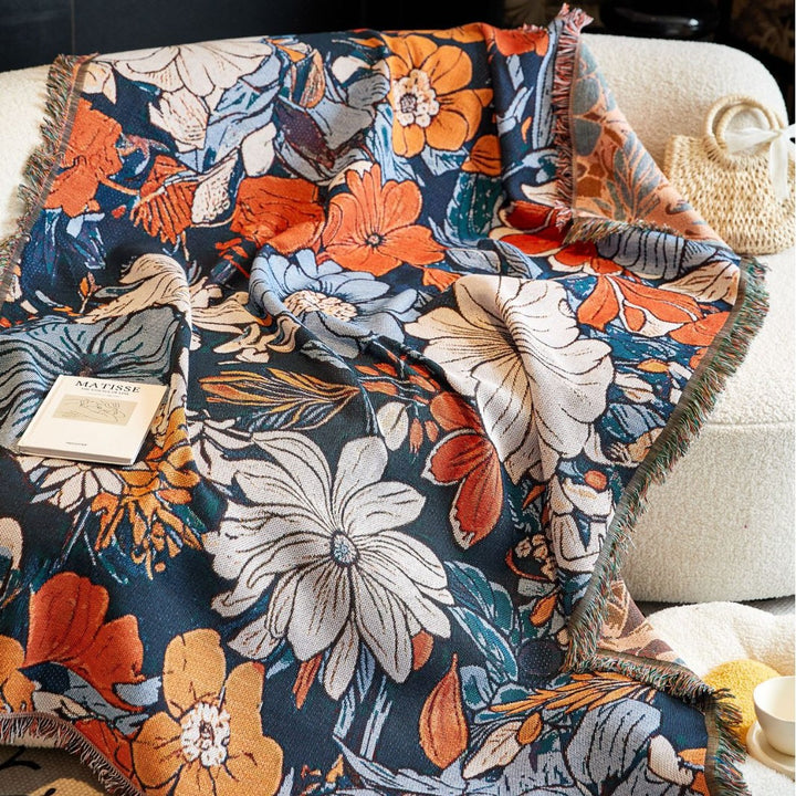 Elegant Floral Woven Throw Blanket