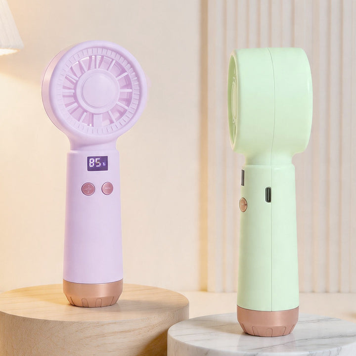 Women's Portable USB Hand Fan with Temperature Display Bowlift