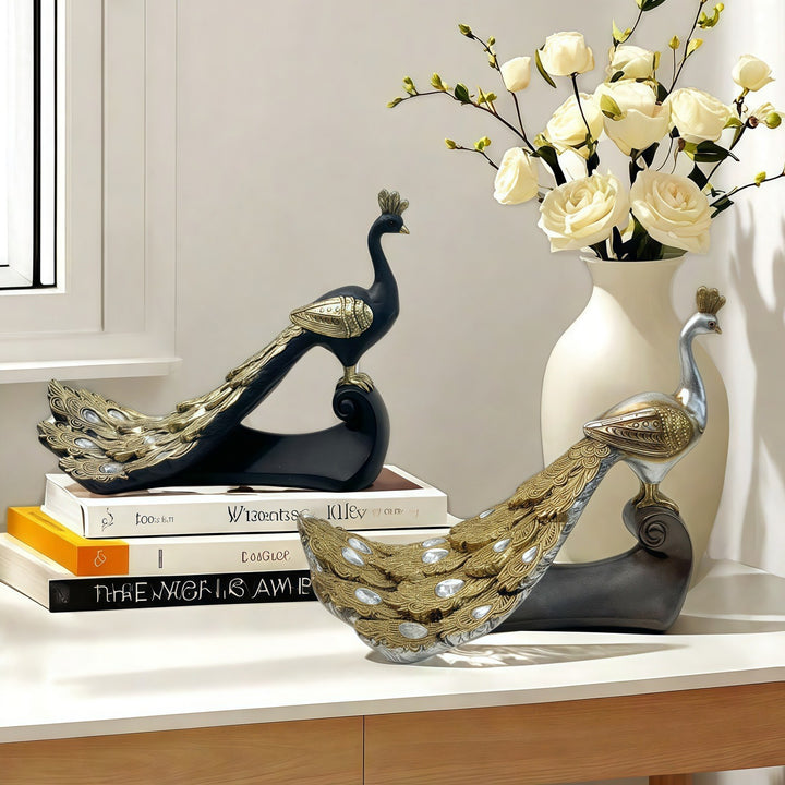 Magnificent Peacock Decor Sculpture Bowlift