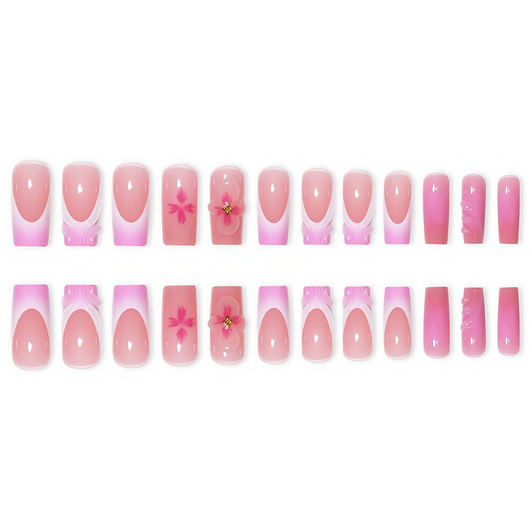 Floral Decorative Press-On Nails with 3D Accents Bowlift