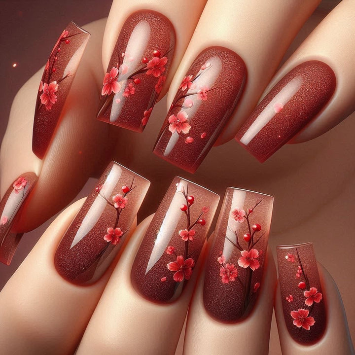 Artificial nails set with floral accents Bowlift