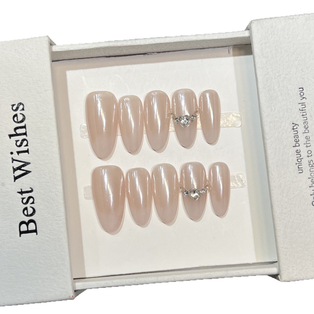 Elegant Decorative Press-On Nail Set with Rhinestone Accents Bowlift