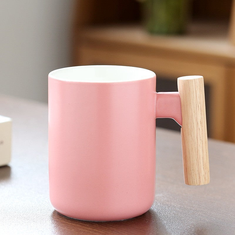 Ceramic Coffee Mug with Ergonomic Wooden Handle Bowlift