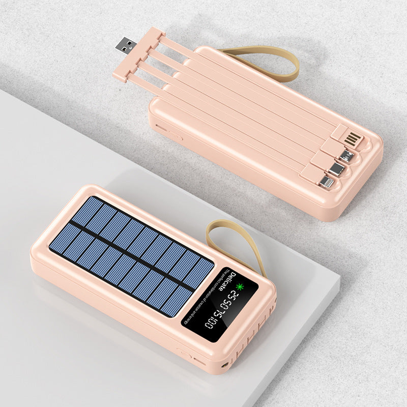 Portable solar power bank with integrated multifunction charging cable and digital display Bowlift