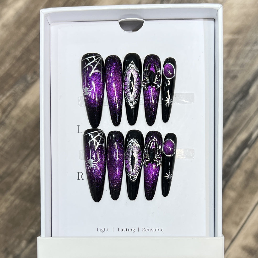 Glamorous Stiletto Press-On Nail Art Set with Celestial Design Bowlift