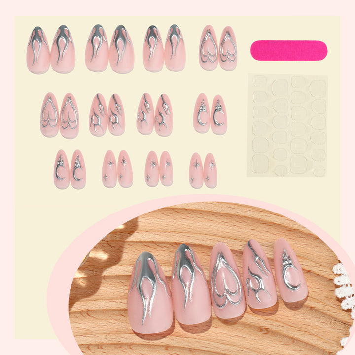 Decorative Press-On Nail Art Set with Metallic Flame Accents Bowlift