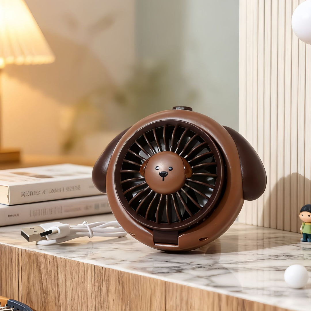 Ladies Hand Fan in playful dog design Bowlift
