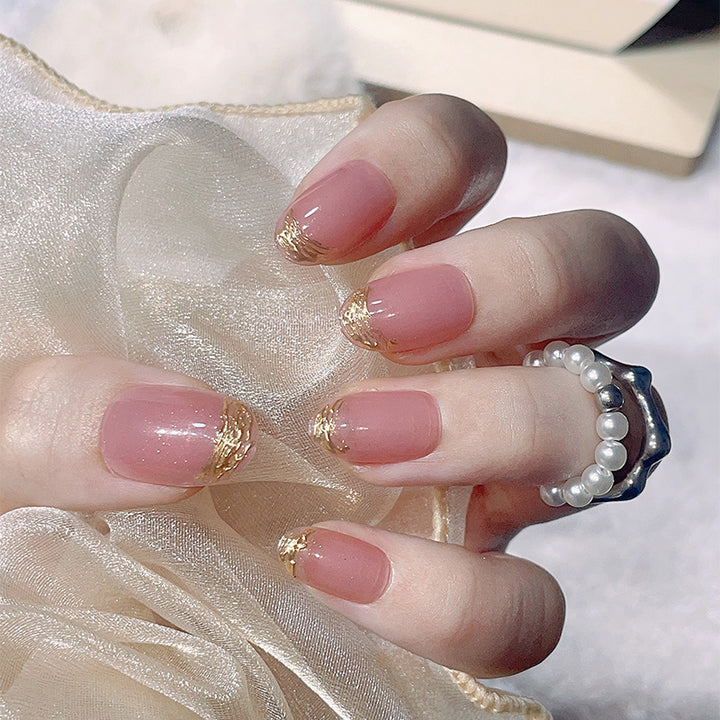 Elegant Gold-Tipped Press-On Nails Bowlift