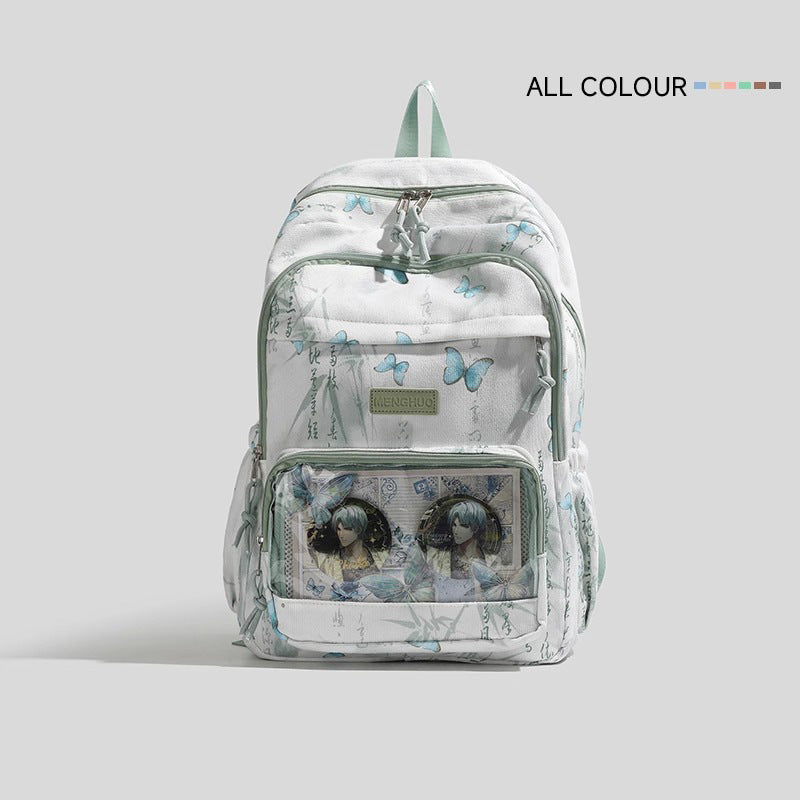Butterfly-Printed Multi-Compartment Backpack Bowlift
