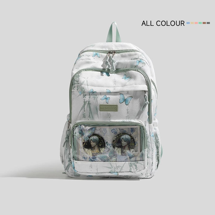 Butterfly-Printed Multi-Compartment Backpack Bowlift