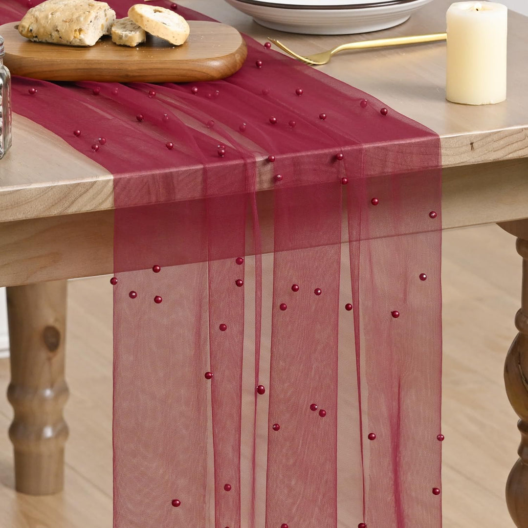 Elegant Table Runner with Pearl Detailing Bowlift