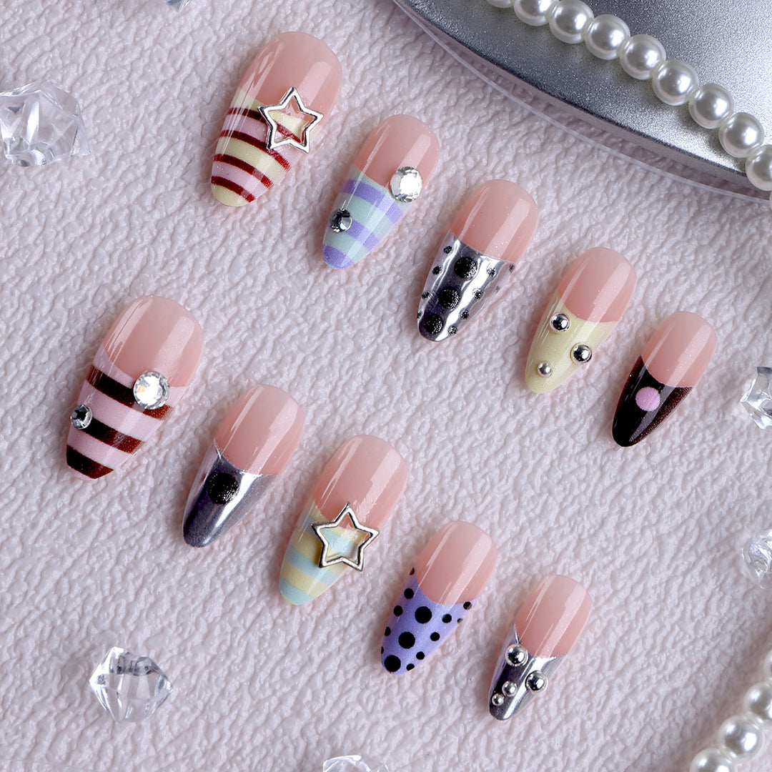 Artificial nails with creative patterns and 3D accents Bowlift