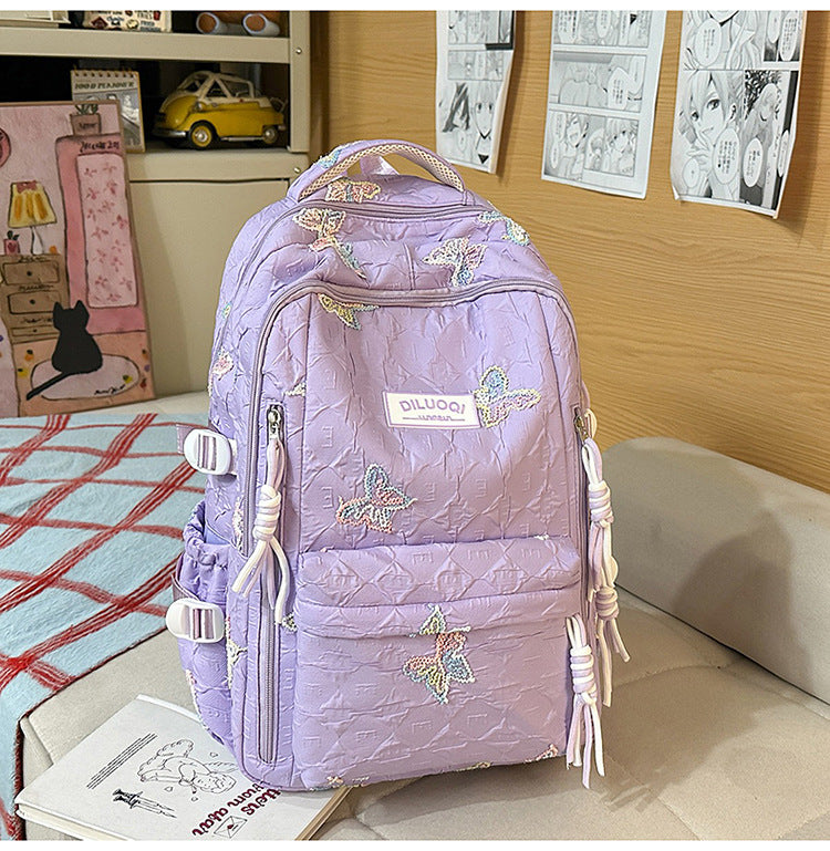 Floral Embroidered Durable School Backpack Bowlift