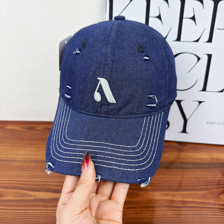 Men's Distressed Denim Style Cap Bowlift