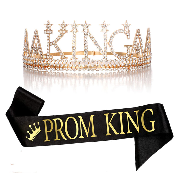 Ladies Glittering Birthday Crown with a Regal "Birthday King" Sash Set Bowlift