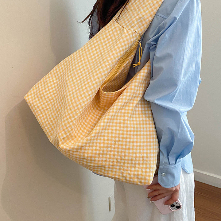 WoGingham Print Slouchy Shoulder Bag Bowlift