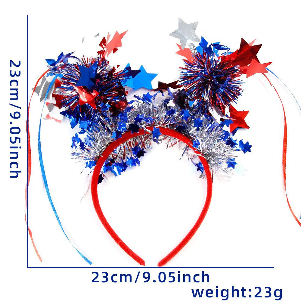 Women's Independence Day patriotic pompom headband with tinsel star toppers Bowlift