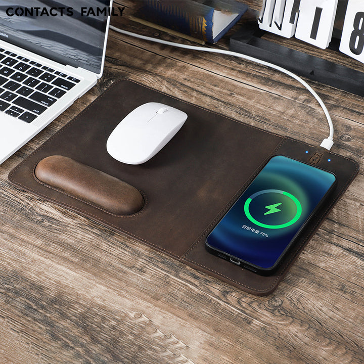Leather Wireless Charging Desk Mat with Ergonomic Wrist Rest Bowlift