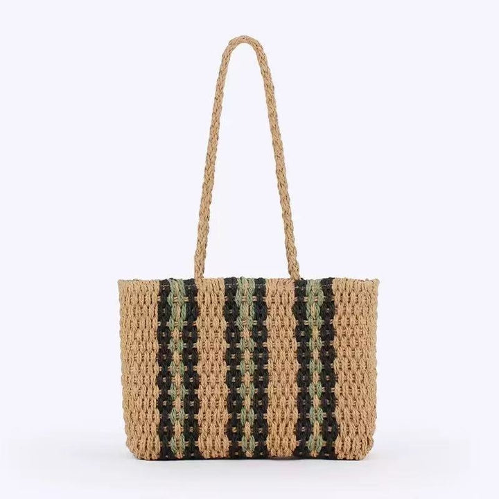 Elegant and Spacious Woven Shopper with Eye-Catching Striped Design Bowlift
