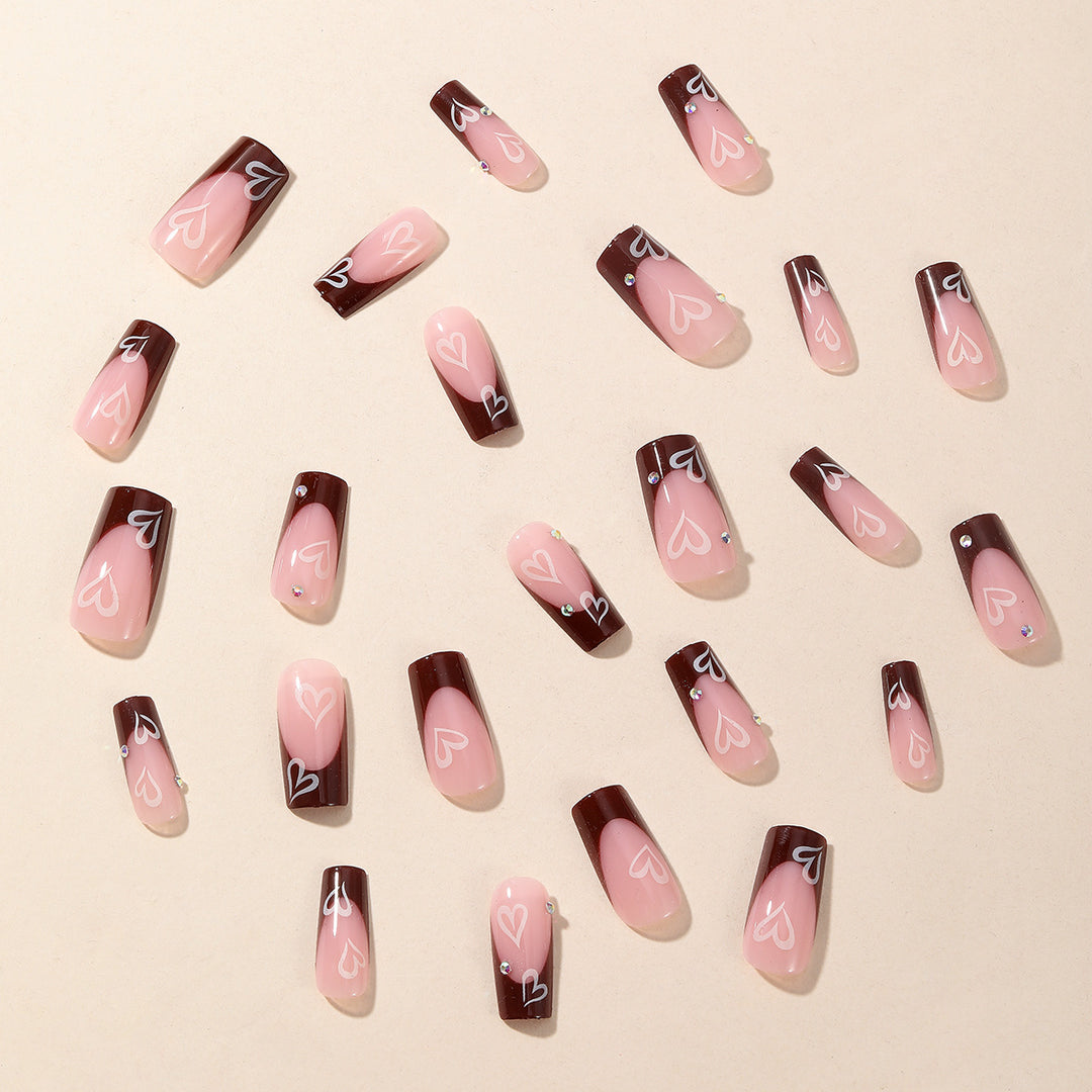 Elegant Long Acrylic Nail Art Extensions with Heart Design Bowlift