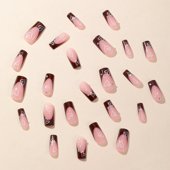 Elegant Long Acrylic Nail Art Extensions with Heart Design Bowlift