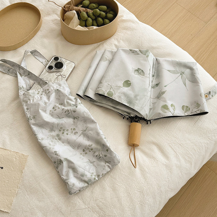 Women's Foldable Umbrella with Elegant Botanical Pattern Bowlift