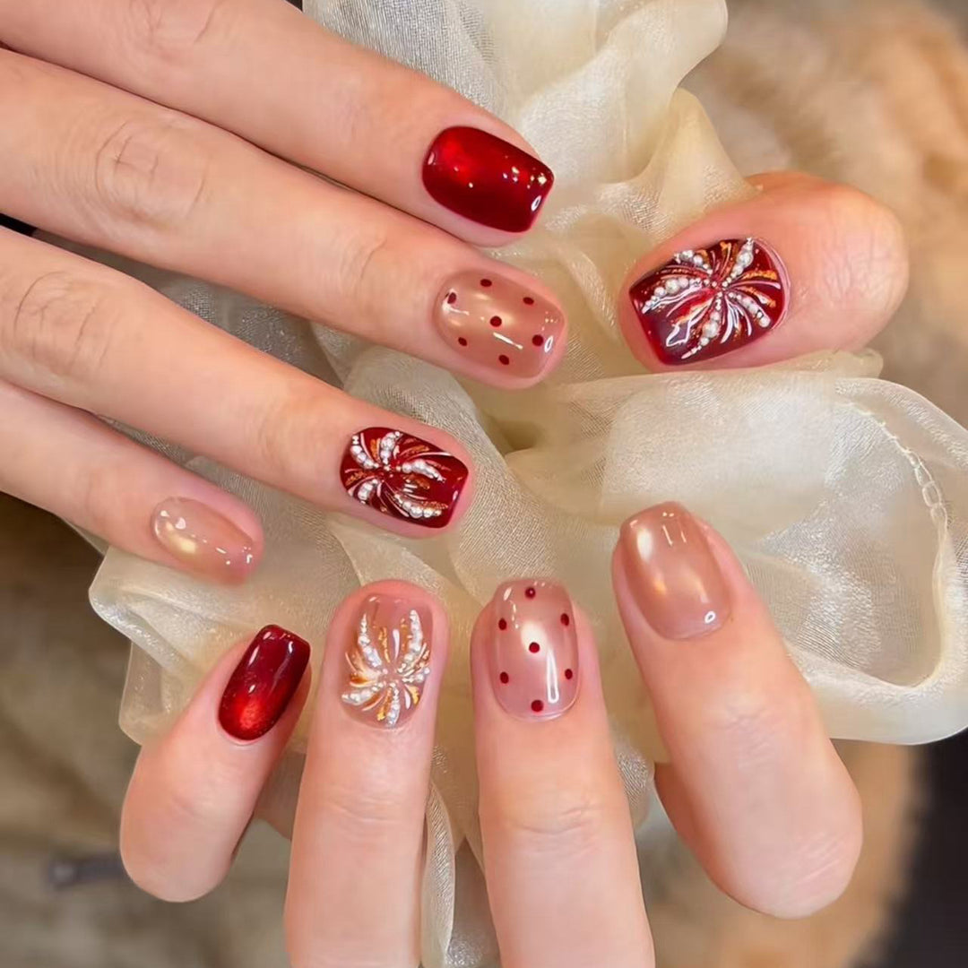Elegant Foil and Floral Press-On Nail Set Bowlift