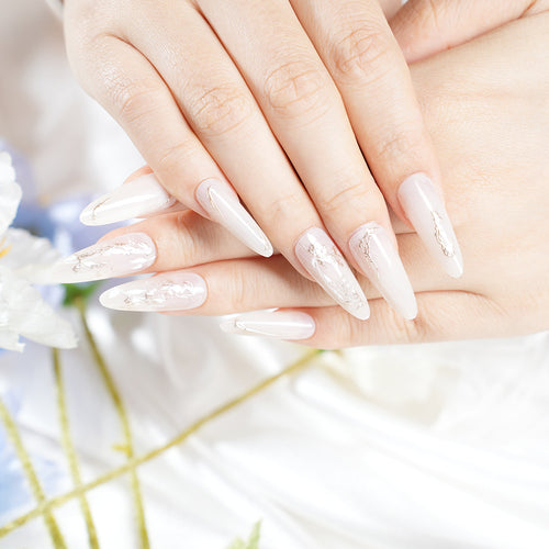 Elegant Floral Pointed Press-On Nail Set Bowlift