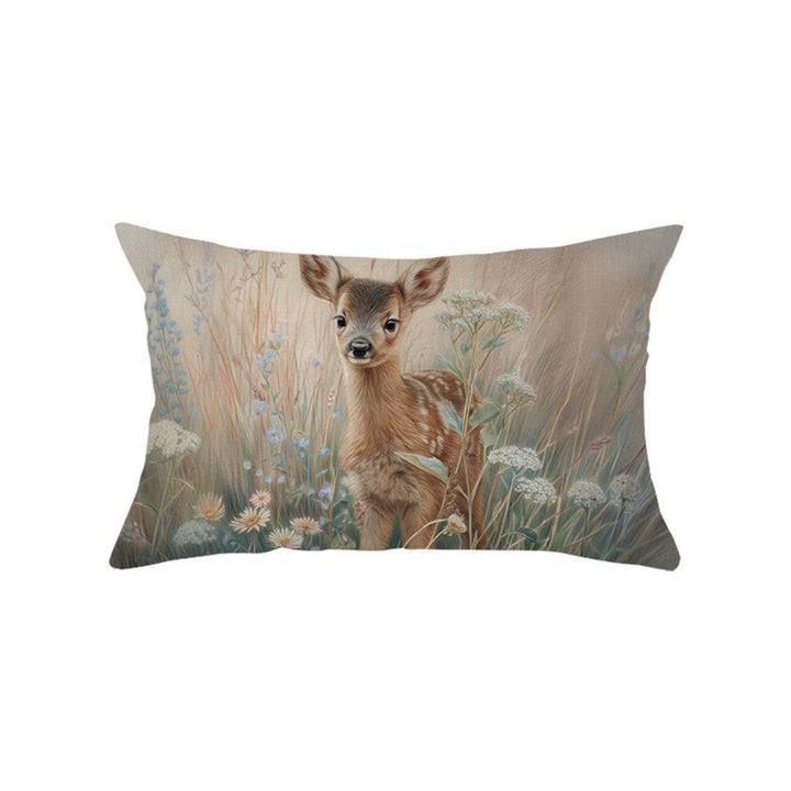 Decorative Rectangular Cotton-Linen Pillow Cover with Kitten Garden Illustration