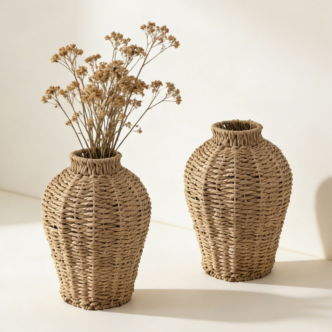 Decorative basket vase made of woven natural material Bowlift