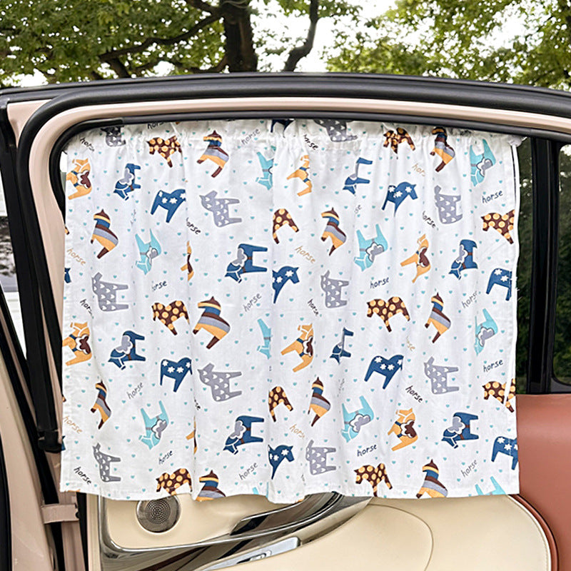 Unisex nan sun protection car curtain with elastic fastening strap and opaque cotton blend Bowlift