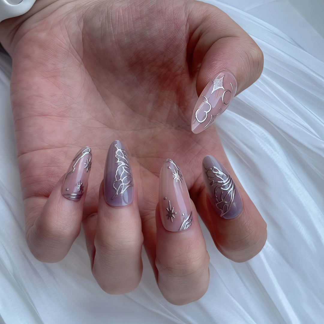 Decorative Galaxy-Inspired Press-On Nail Art Bowlift