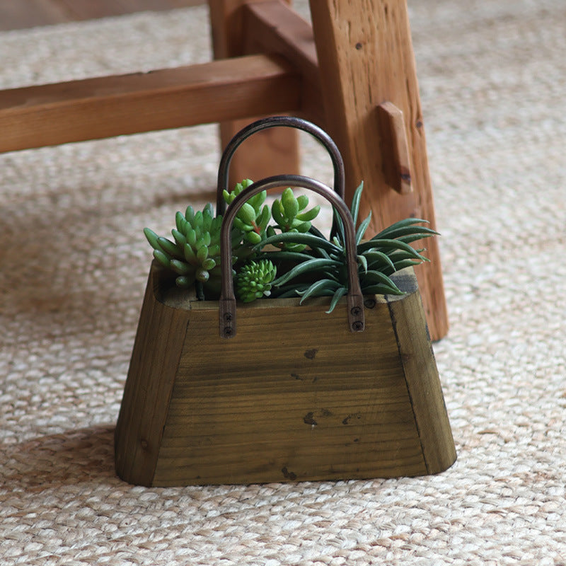 Handcrafted wooden basket with metal handles Bowlift