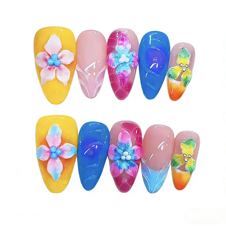 Artistic Floral Press-On Nail Art Set Bowlift