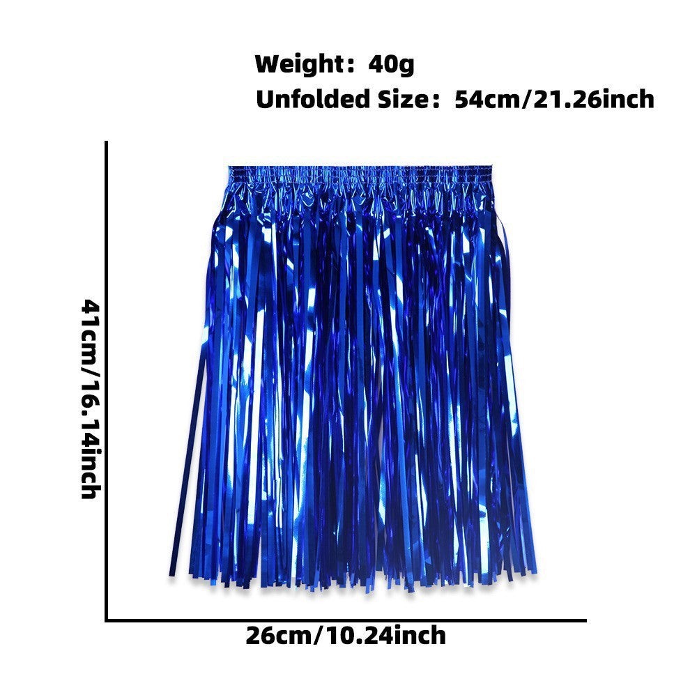 Women's nan metallic foil fringe hula skirt with elastic waistband party costume Bowlift