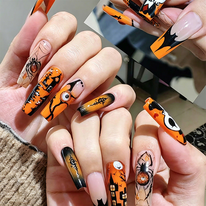 Artificial nail set with Halloween motifs and creative glitter Bowlift