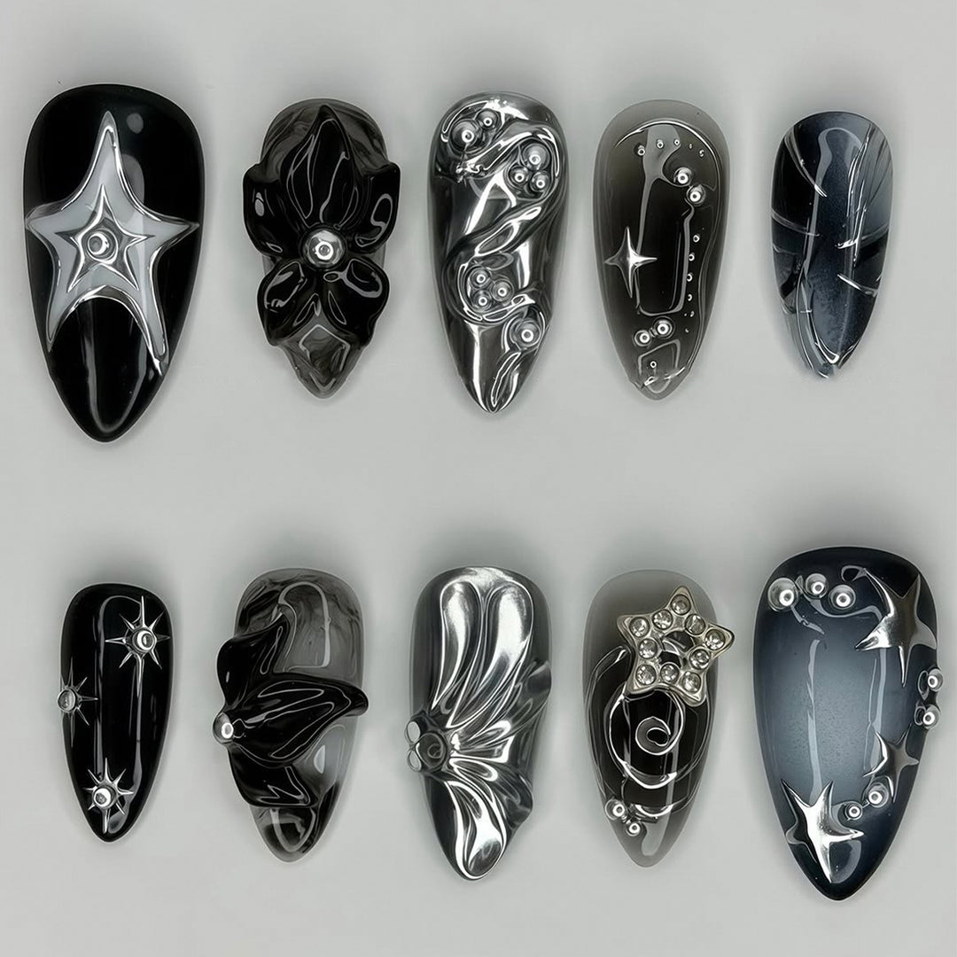 Artistic Black Nail Tips Set Bowlift