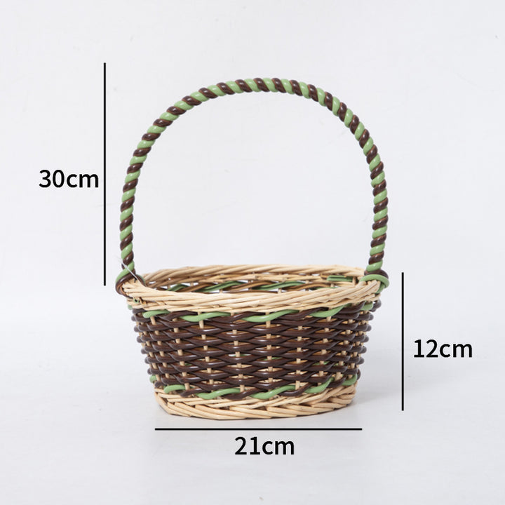 Braided storage basket with decorative cotton handles