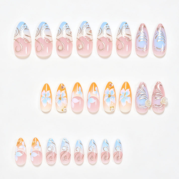 Floral Embellished Stiletto Nail Art Bowlift