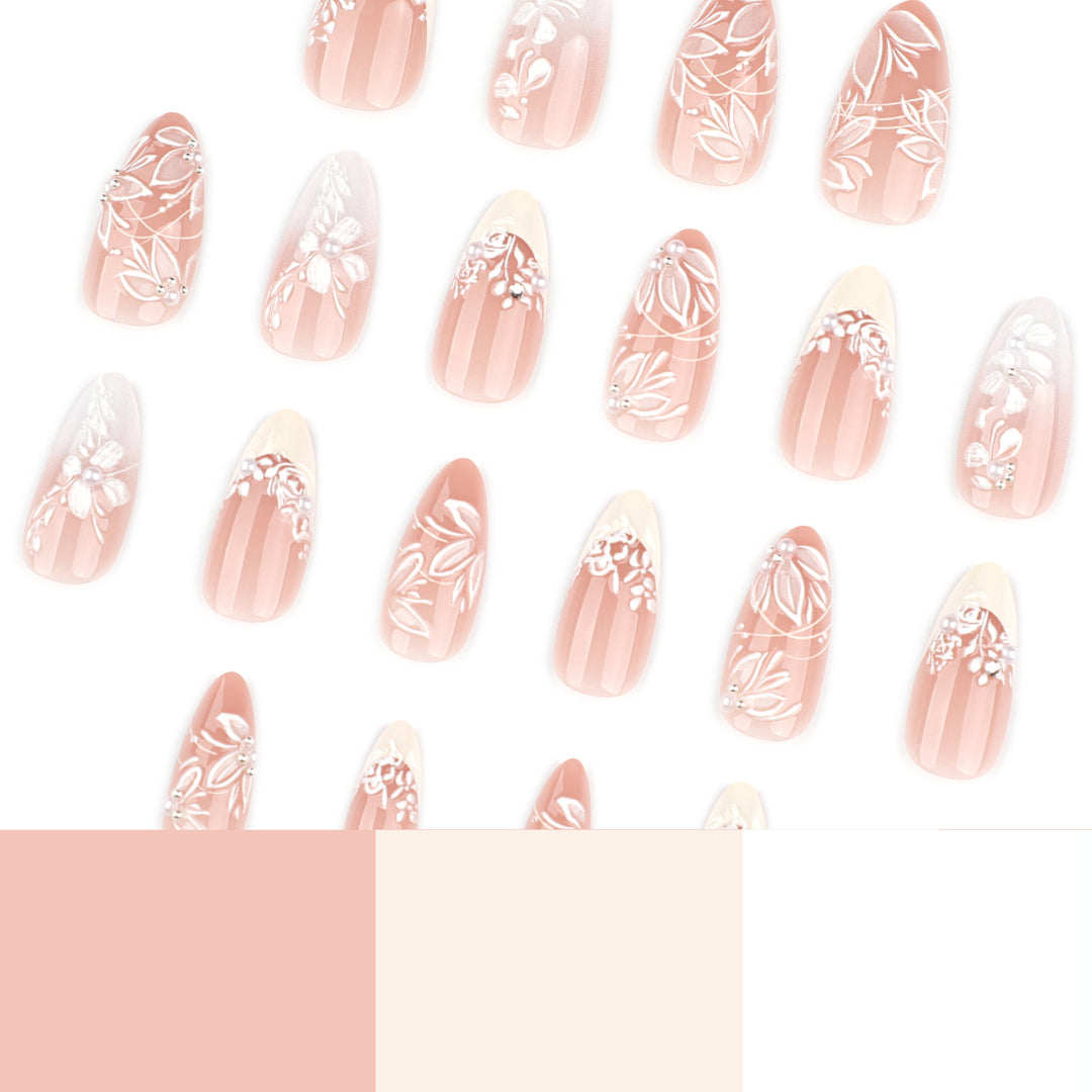 Premium Nail Art with Floral Design and Glittering Accents Bowlift