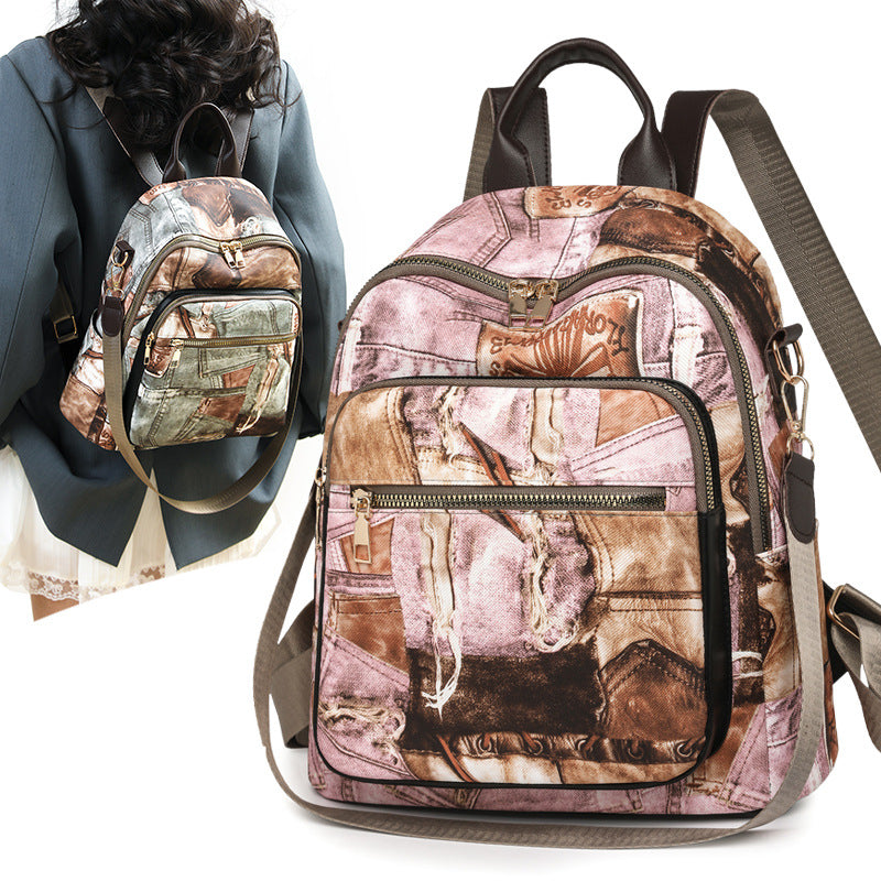 Stylish Denim Pattern Backpack Bowlift