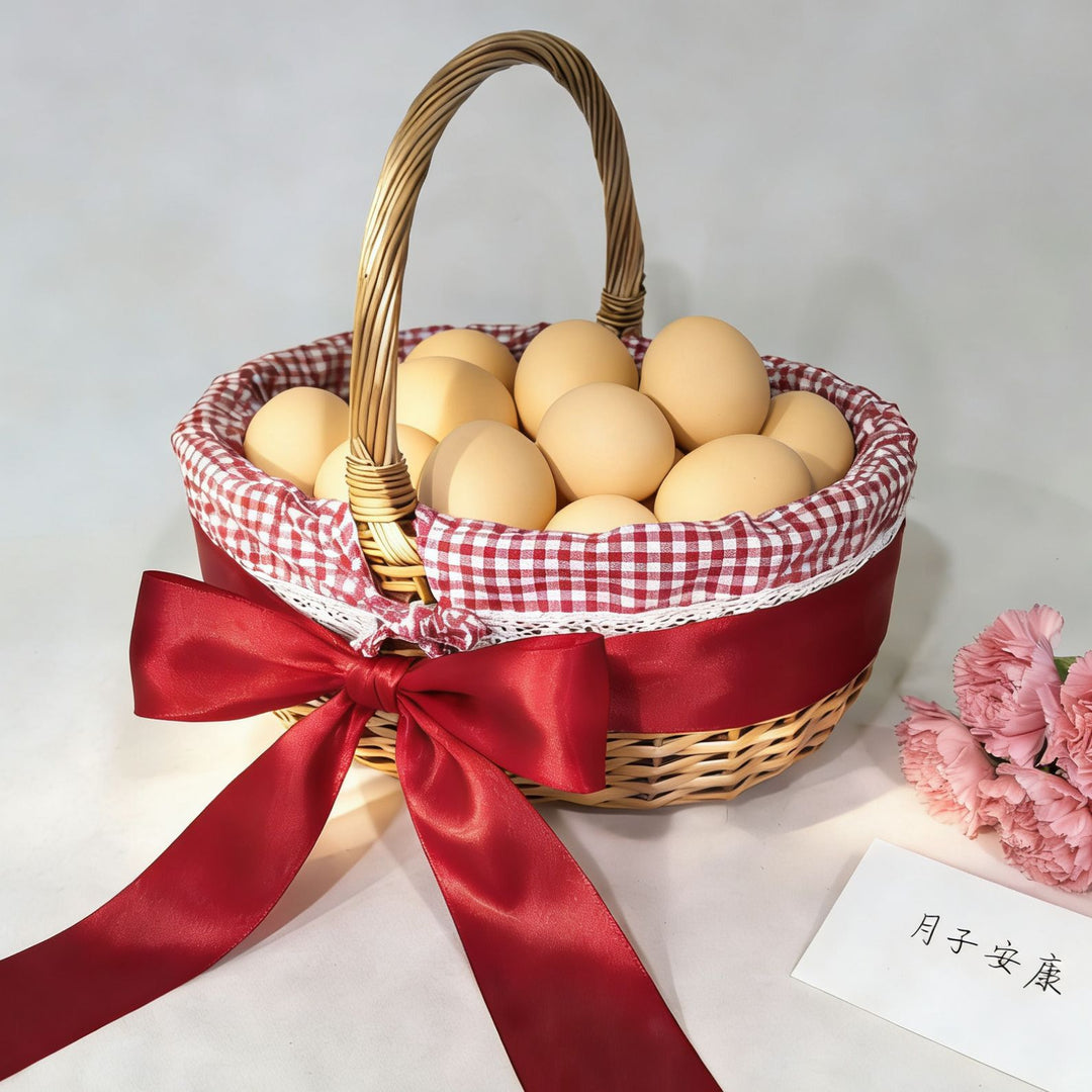 Women's braided basket with decorative fabric cover and practical carrying handles Bowlift