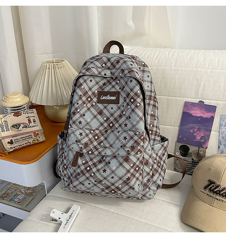 Stylish Checked Pattern Backpack Bowlift