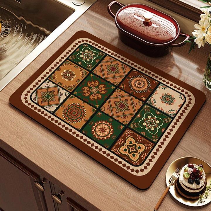 Decorative Absorbent Kitchen Sink Dish Drying Mat Bowlift