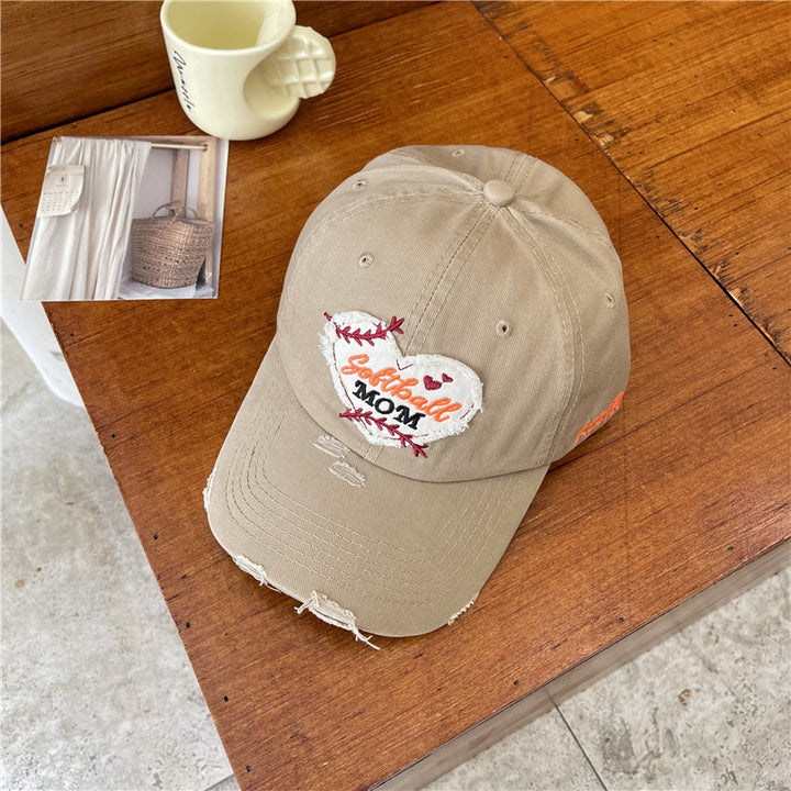 Women's Distressed Softball Mom Patch Baseball Cap Bowlift