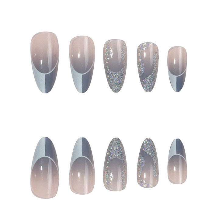 Decorative Stiletto Press-On Nails with Glitter and Wavy Design Bowlift