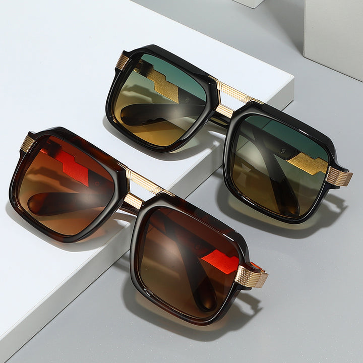 Oversized Square Sunglasses with Metallic Detailing Bowlift