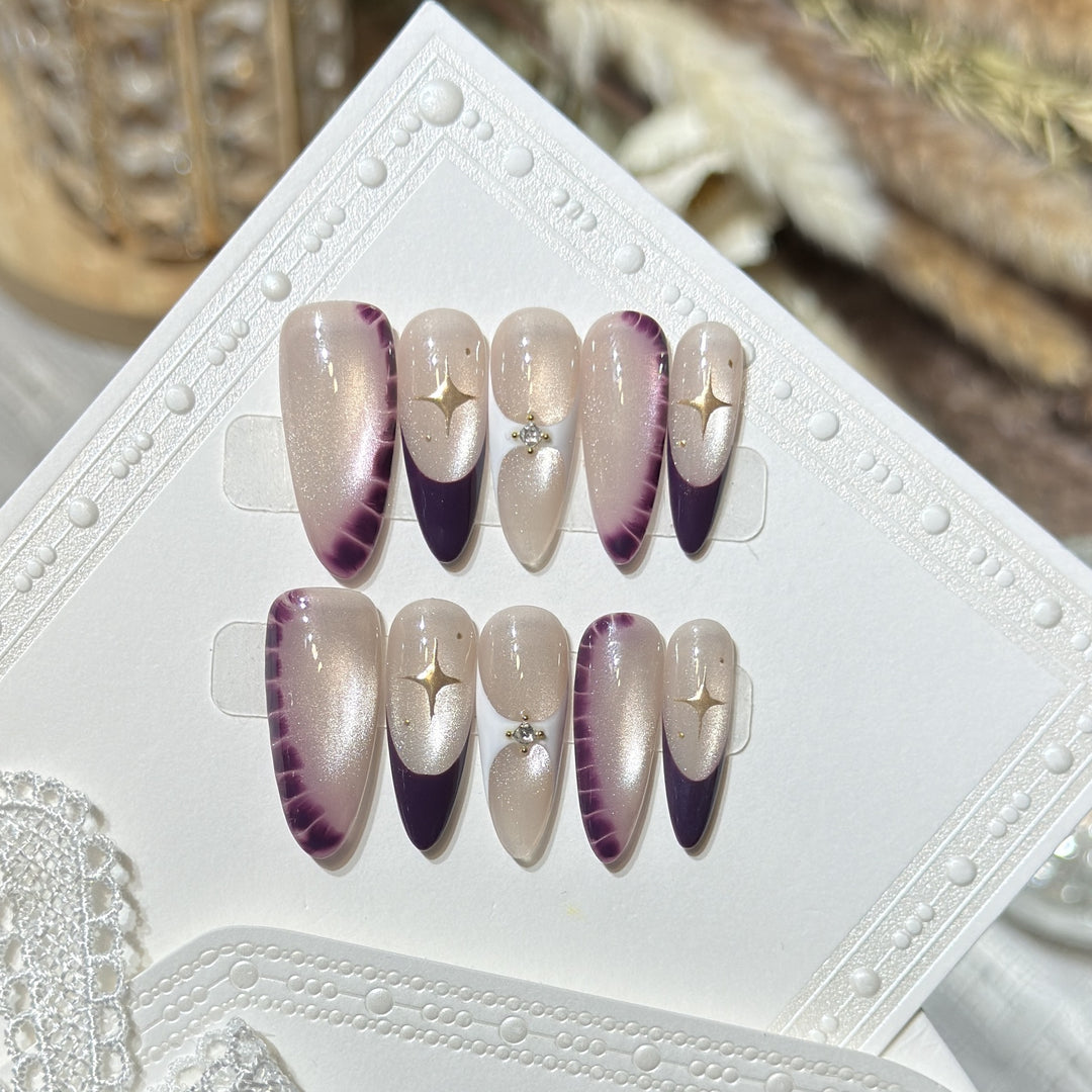 Elegant Press-On Nail Art Set with Crystal Details Bowlift